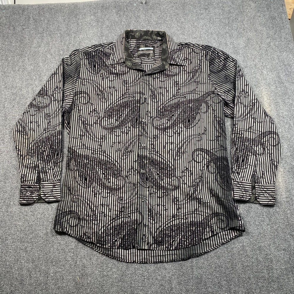 Johnston & Murphy Men's XL Long Sleeve Button Down Shirt Black‎ Textured Paisley - Picture 2 of 7